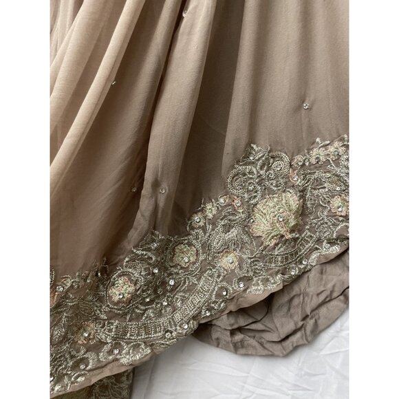 Trousers Elastic Sharara Wide Size M Boho Pants Brown Embroidered Rhinestones - Picture 3 of 9